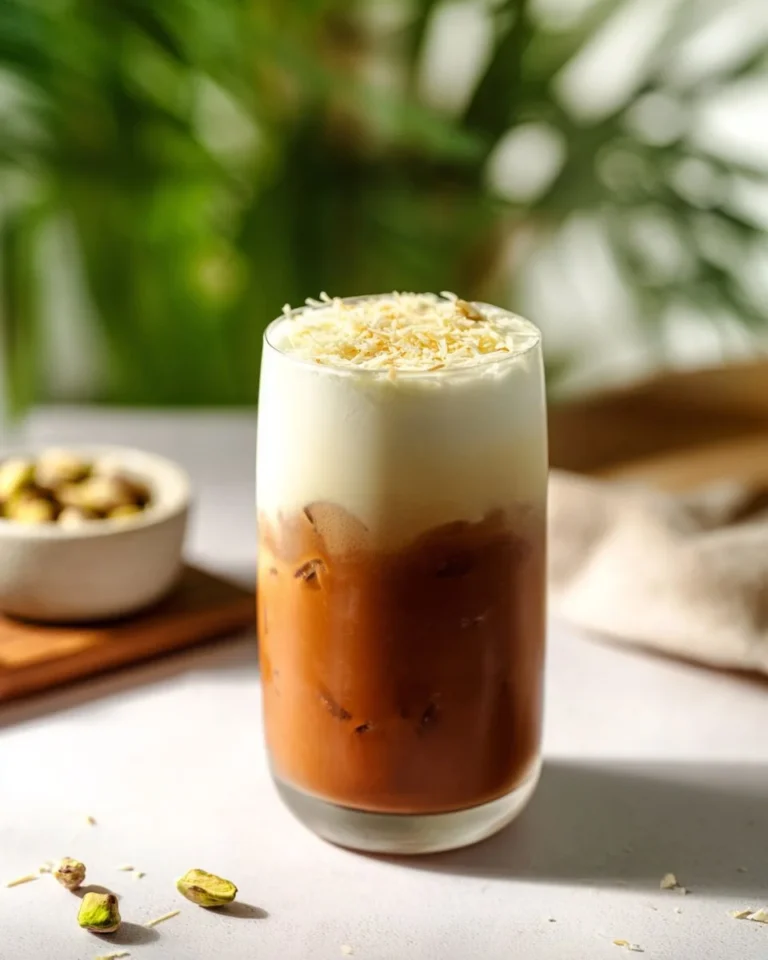 Iced Dubai Chocolate Mocha Starbucks Copycat drink topped with whipped cream