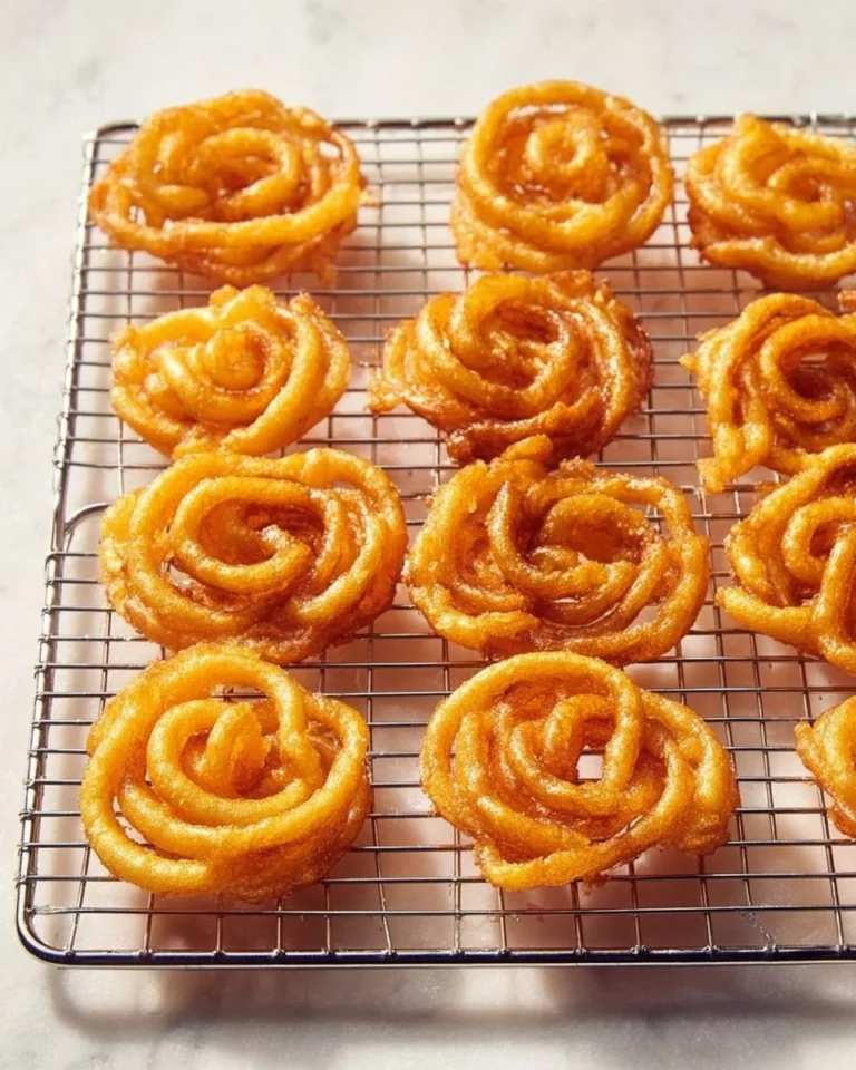 Delicious jalebi dessert, crispy and sweet, soaking in sugary syrup.