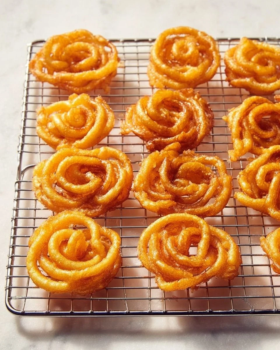 Delicious jalebi dessert, crispy and sweet, soaking in sugary syrup.