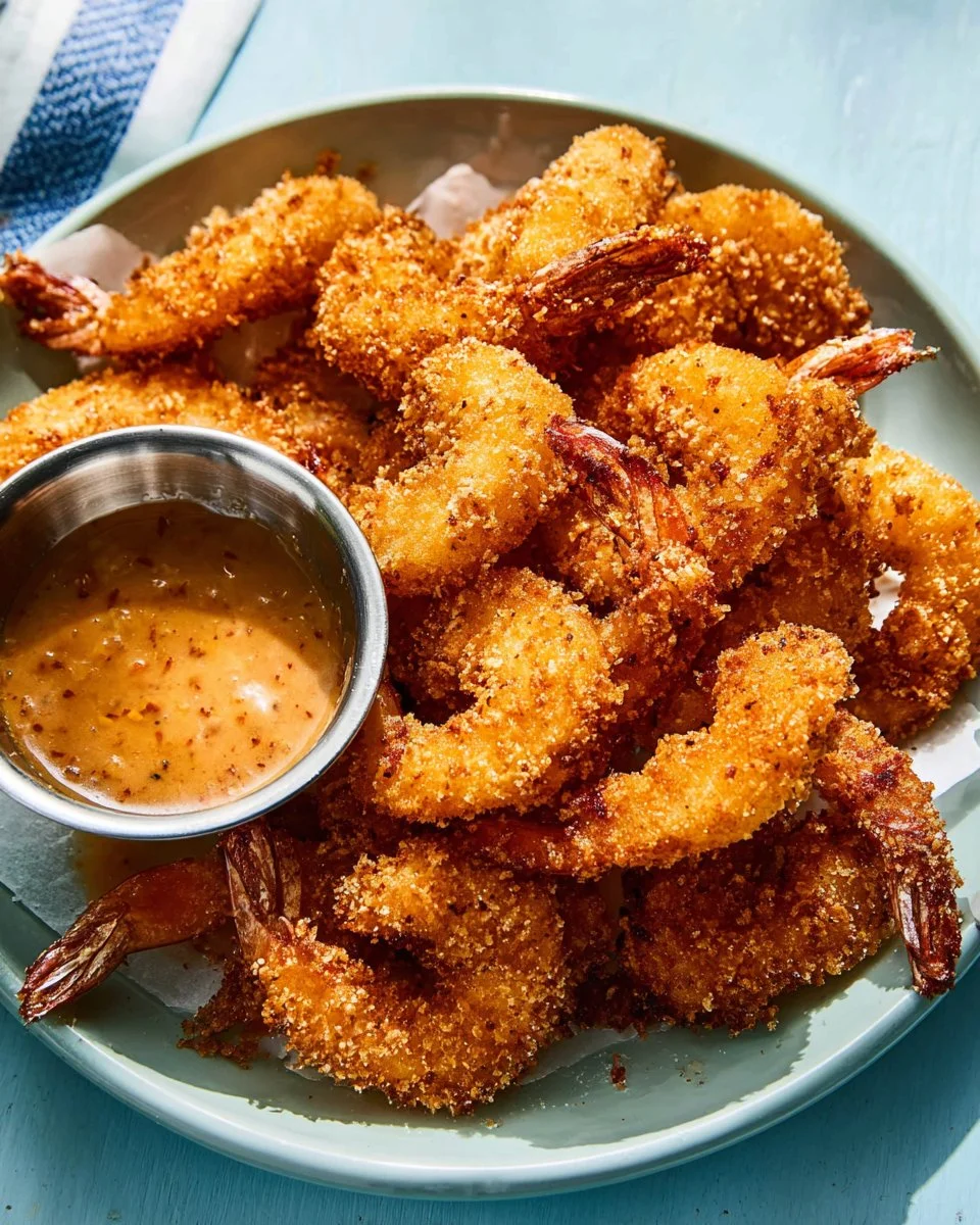 Delicious Japanese-style deep-fried shrimp served with dipping sauce