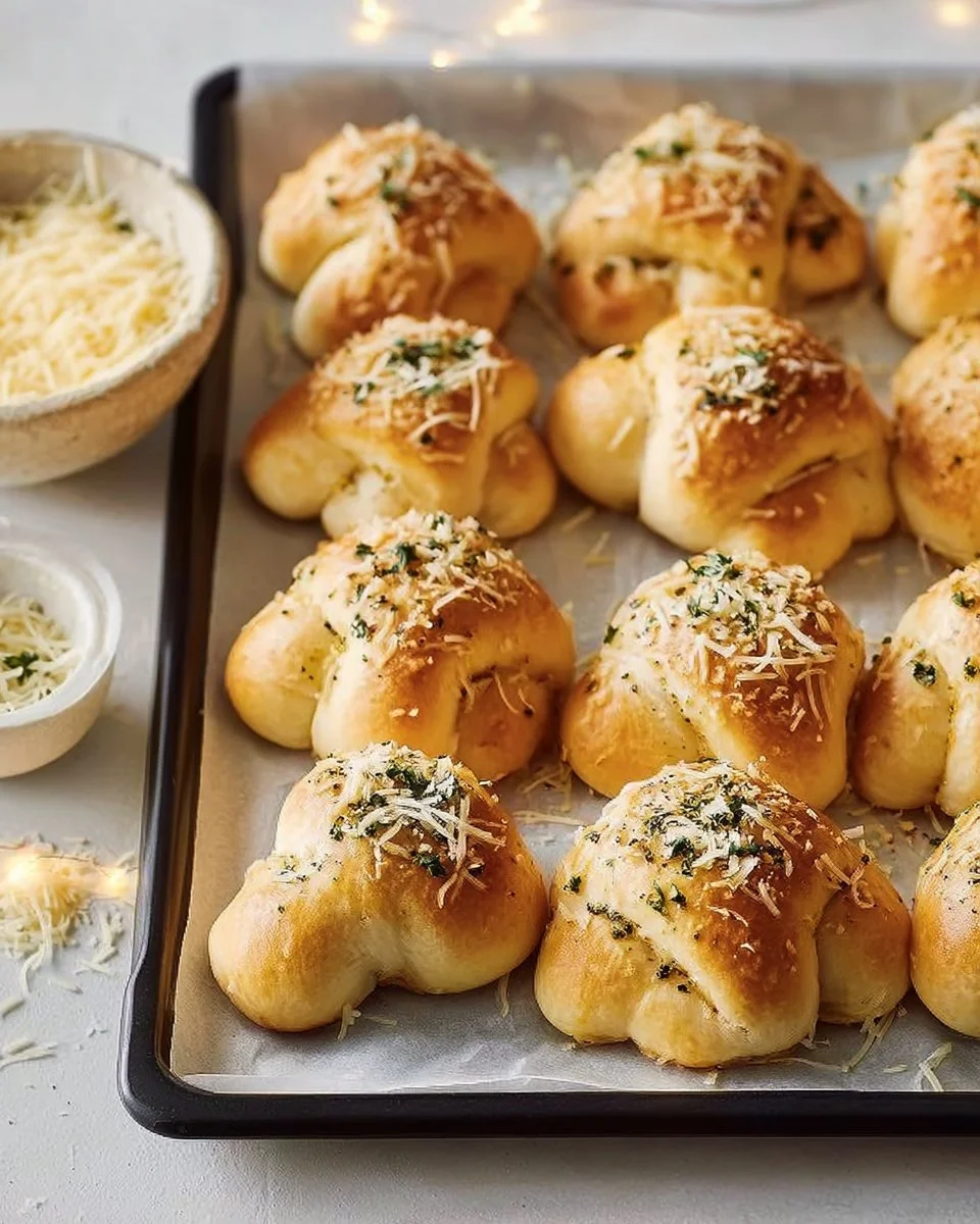 Keto friendly garlic knots topped with herbs and garlic butter