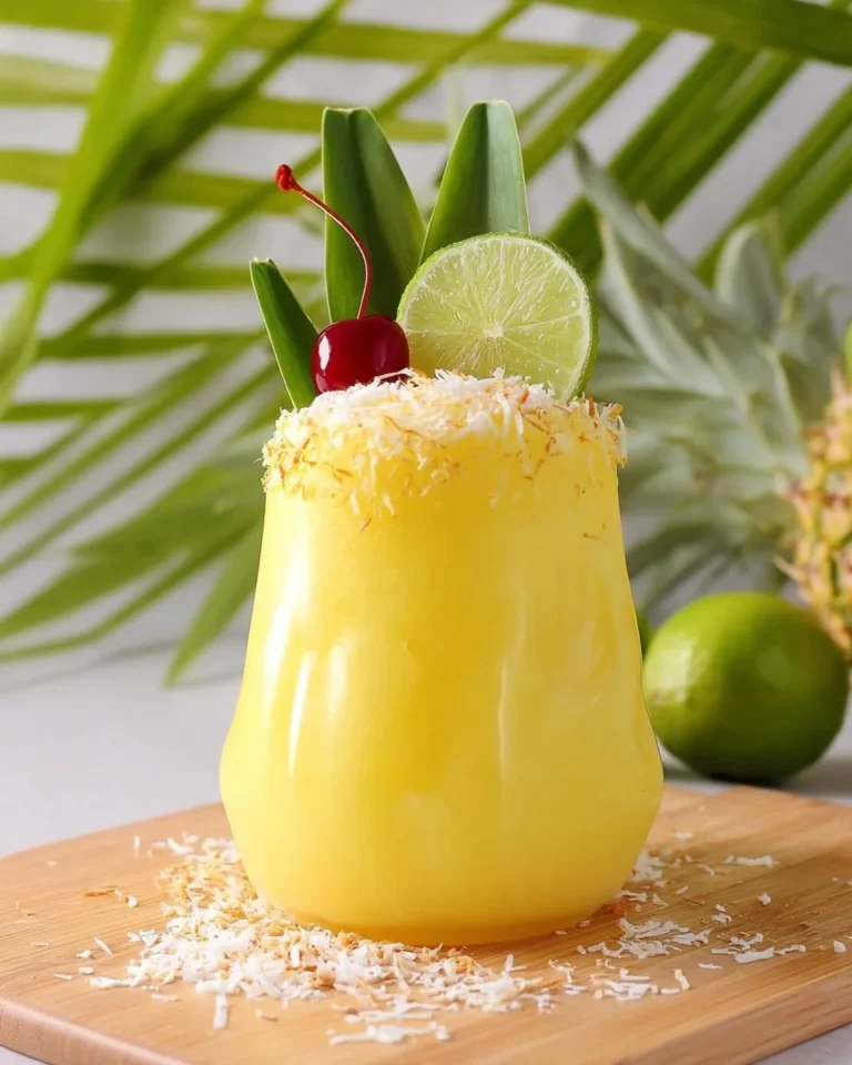 Refreshing Mango Colada Mocktail served in a glass with tropical garnishes.