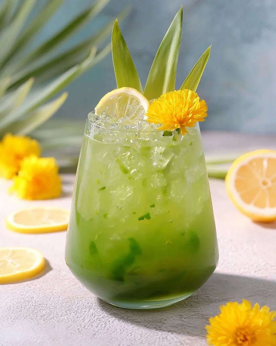 Refreshing matcha mocktail served in a glass with a garnish on top.