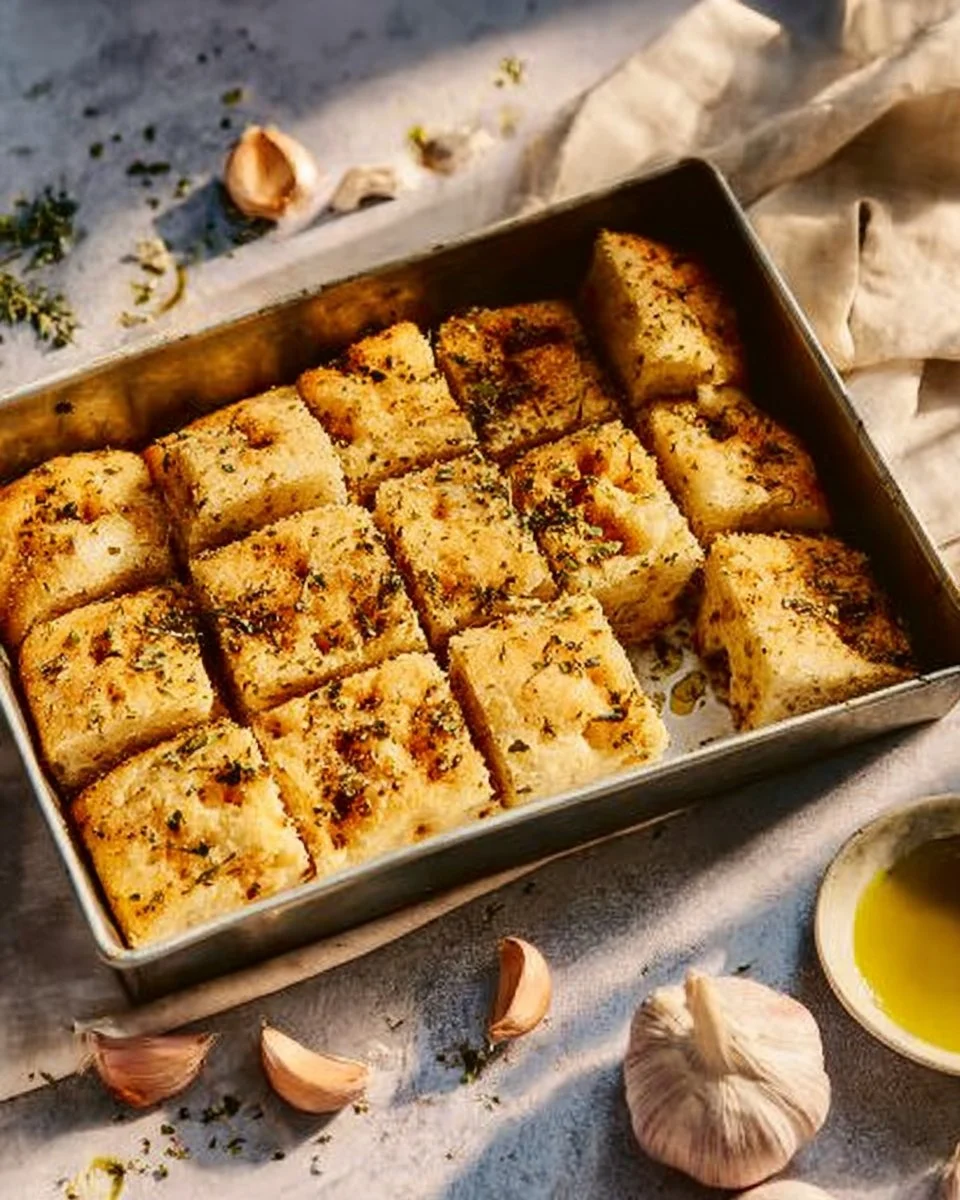 Delicious no-knead garlic cheese flatbread fresh out of the oven