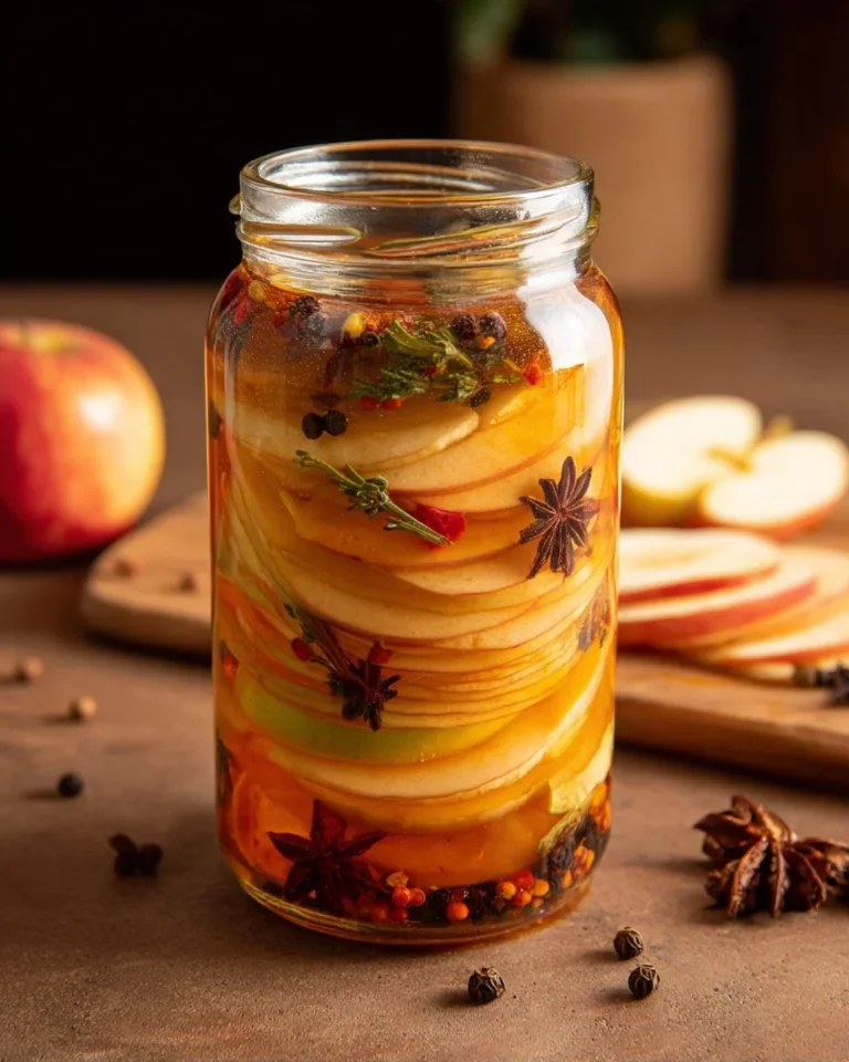 Jar of delicious pickled apples ready for tasting