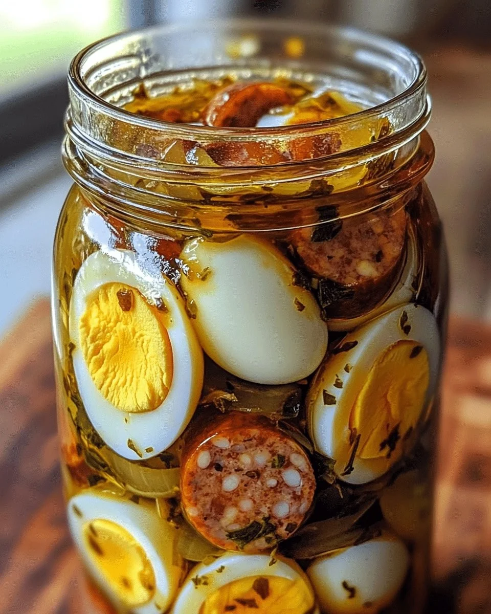 Pickled Eggs, Sausage, and Onions – A Tangy, Savory Homemade Recipe