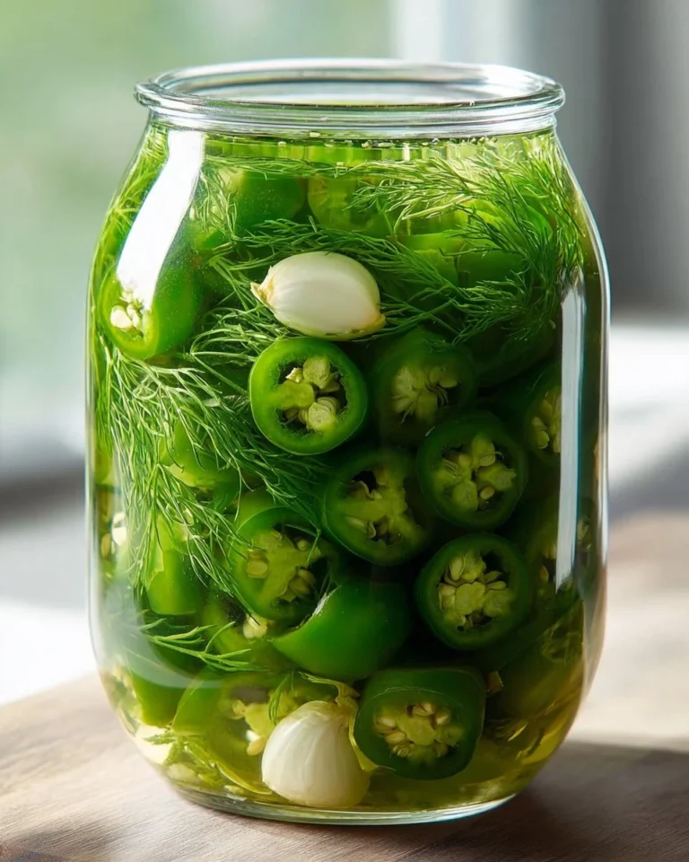 Jar of pickled jalapeño rings showcasing vibrant colors and textures.