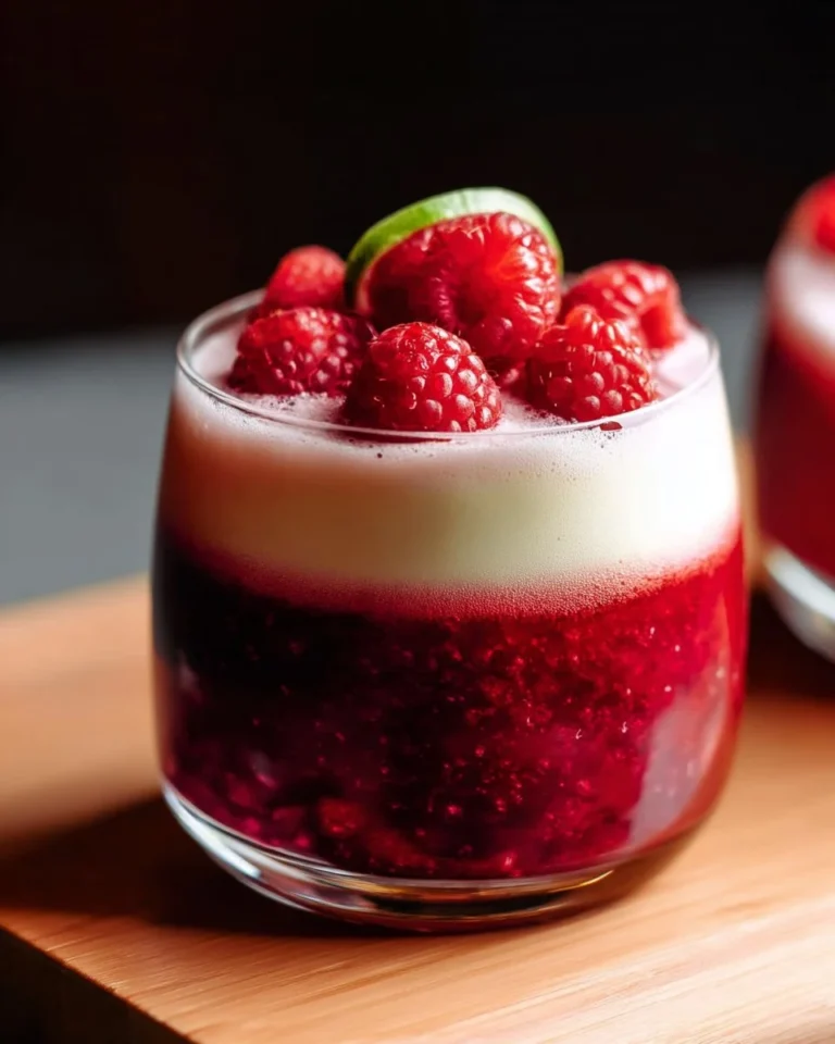 Refreshing Raspberry Aperitif mocktail served in a glass with fresh raspberries.