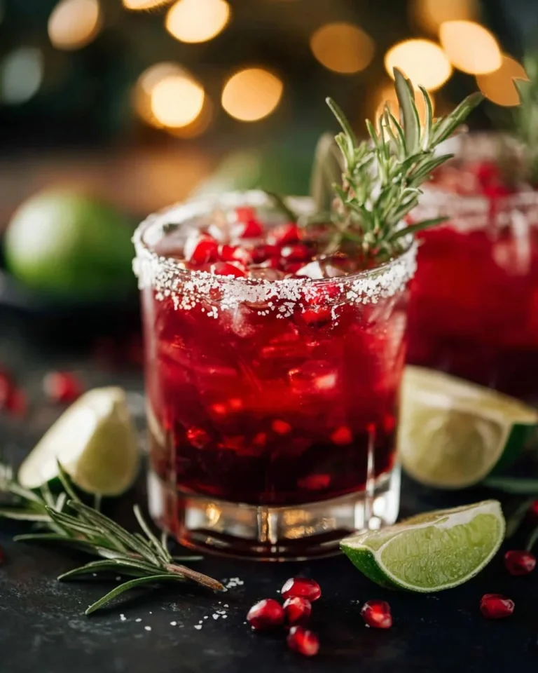 Rosemary Pomegranate Margarita served in a stylish glass with fresh ingredients.