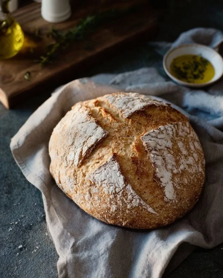 Freshly baked simple rustic loaf on a wooden table