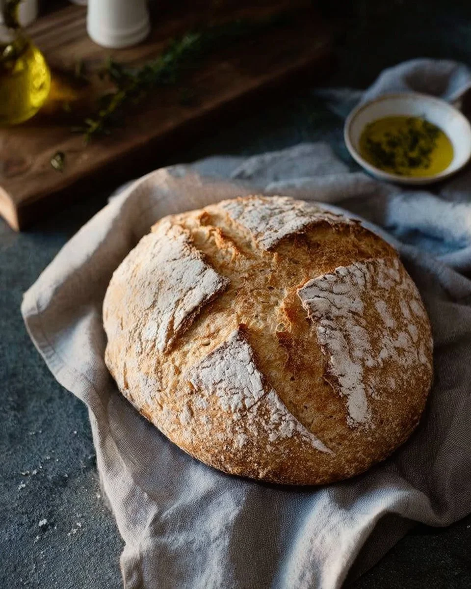 Freshly baked simple rustic loaf on a wooden table
