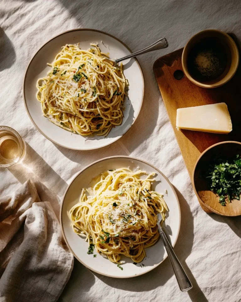 Delicious spaghetti with garlic and oil served in a bowl
