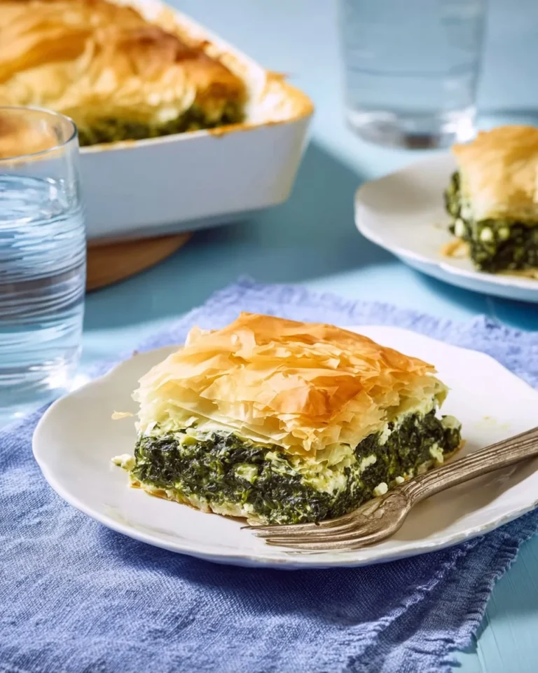 Delicious homemade spinach pie with flaky crust and fresh spinach filling
