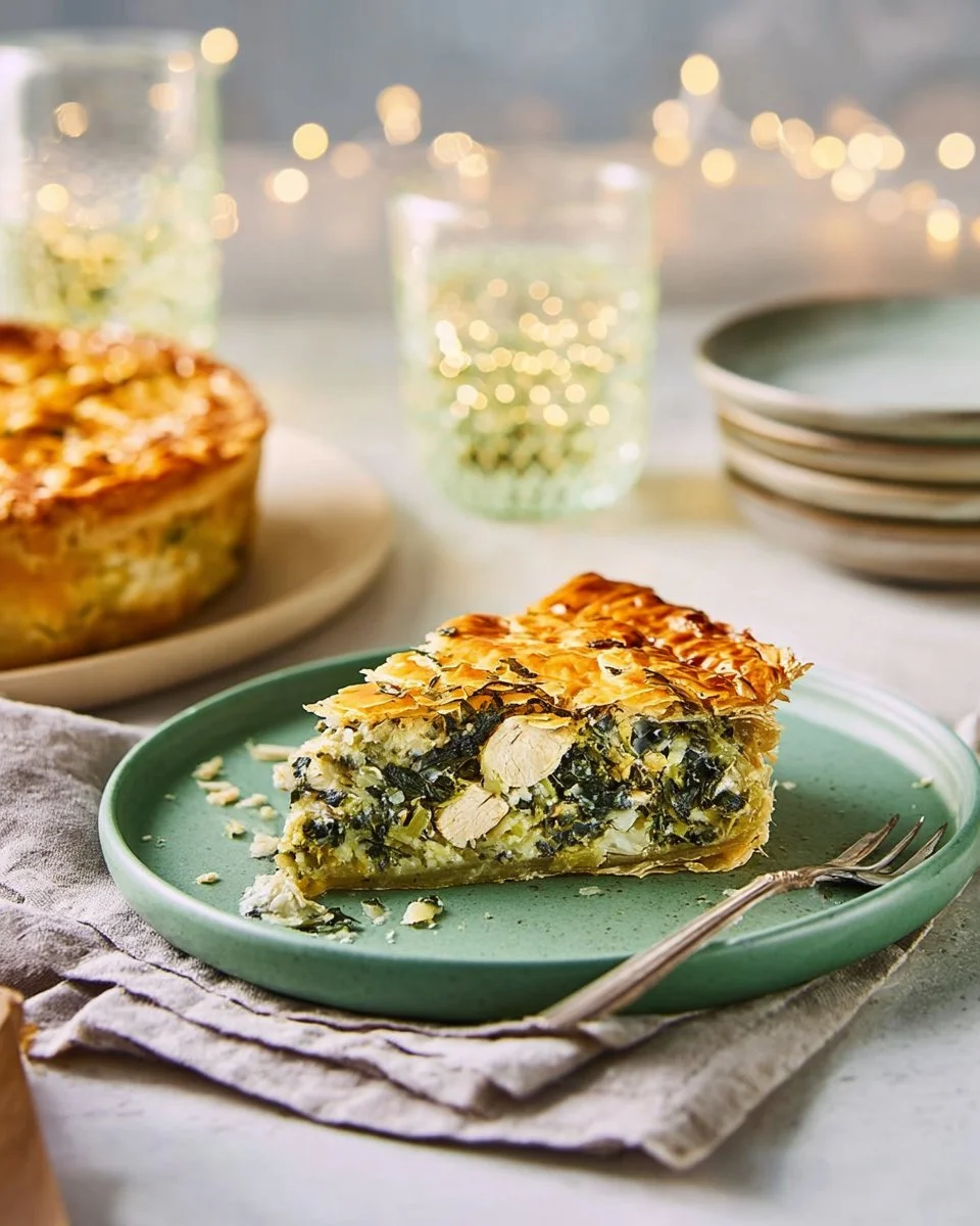 Delicious spinach quiche served on a rustic wooden table.