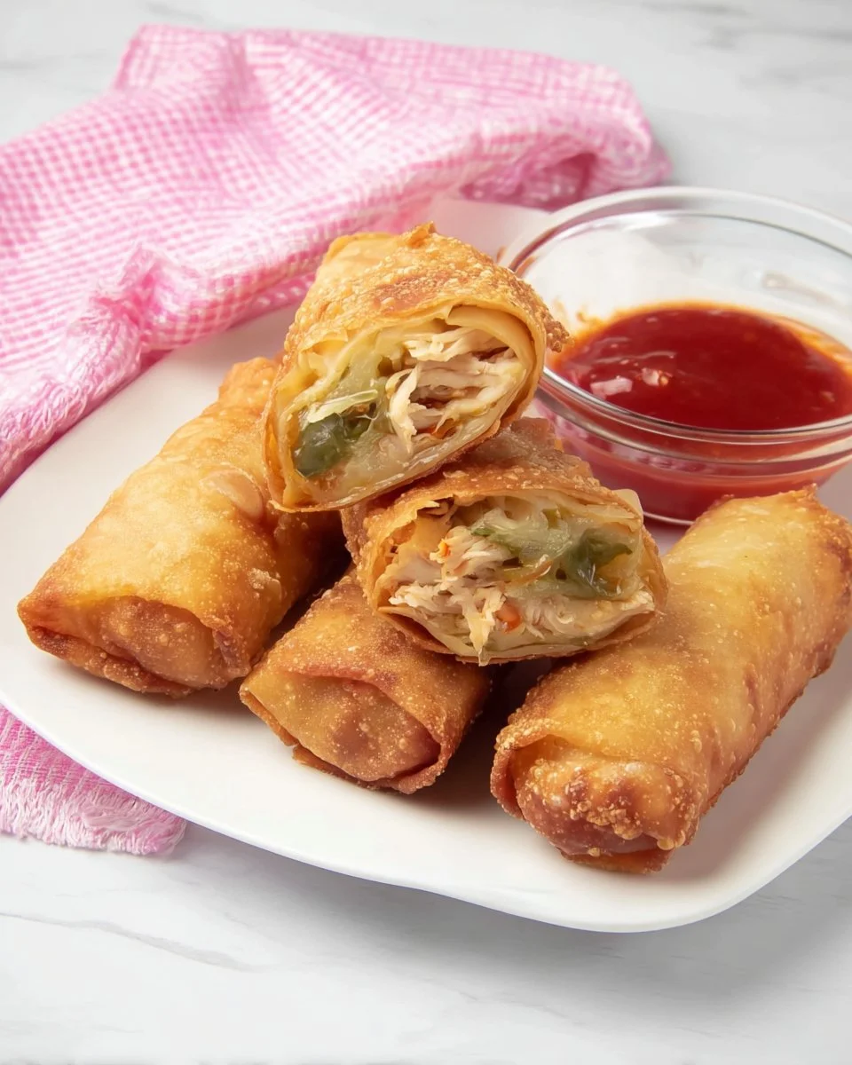 Stuffed pickle egg rolls served with dipping sauce