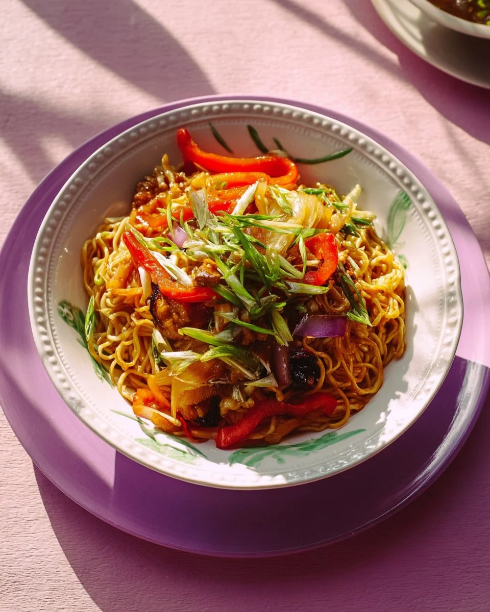 Sweet and Spicy Pork and Napa Cabbage Stir-Fry with Spicy Noodles
