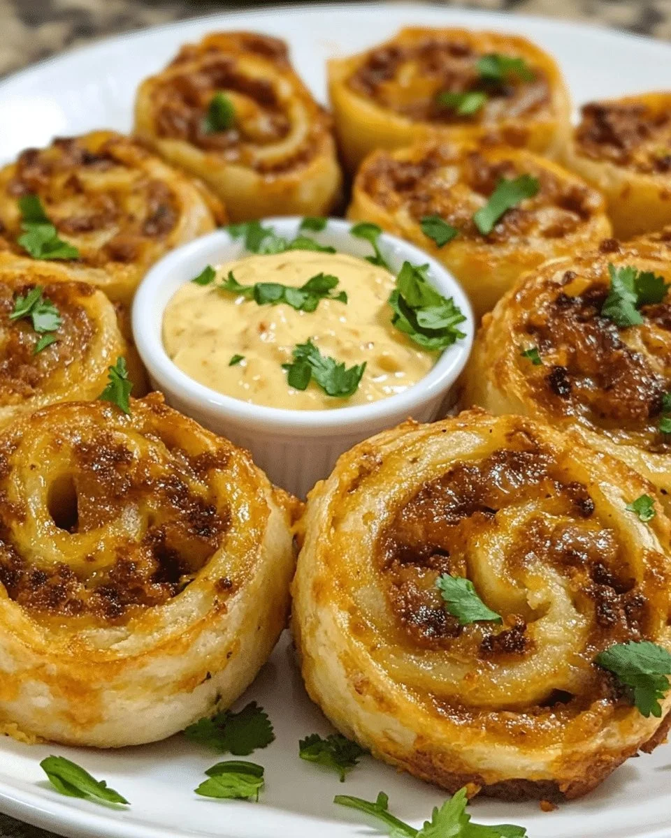 Taco Pinwheels with Cheese and a Creamy Dipping Sauce