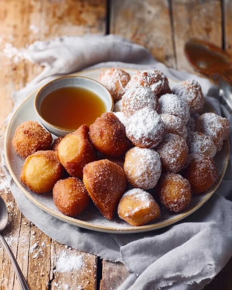Vermont Doughnut Holes arranged on a plate, showcasing their golden-brown texture.
