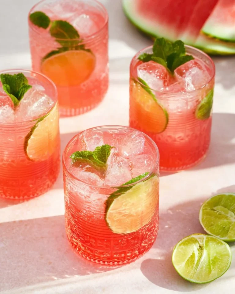 A refreshing glass of watermelon fresh water infused with fresh fruit.