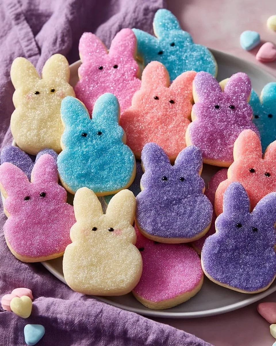 Colorful buttercream bunny cookies decorated for Easter celebrations