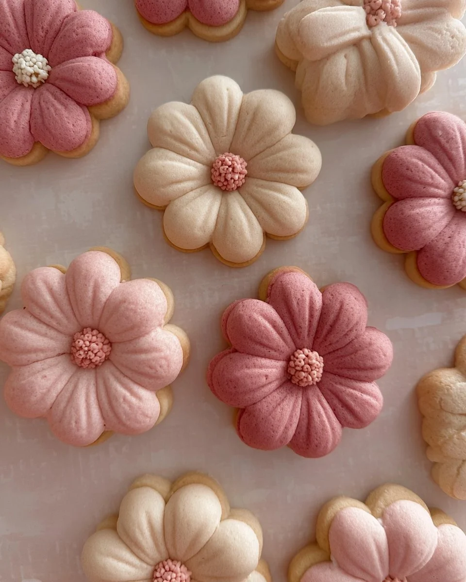 Beautifully decorated flower sugar cookies on a plate for a celebration