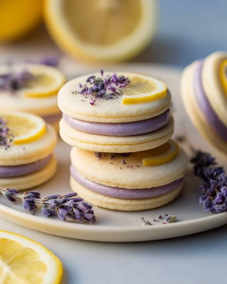 Delicious lemon lavender sandwich cookies on a plate
