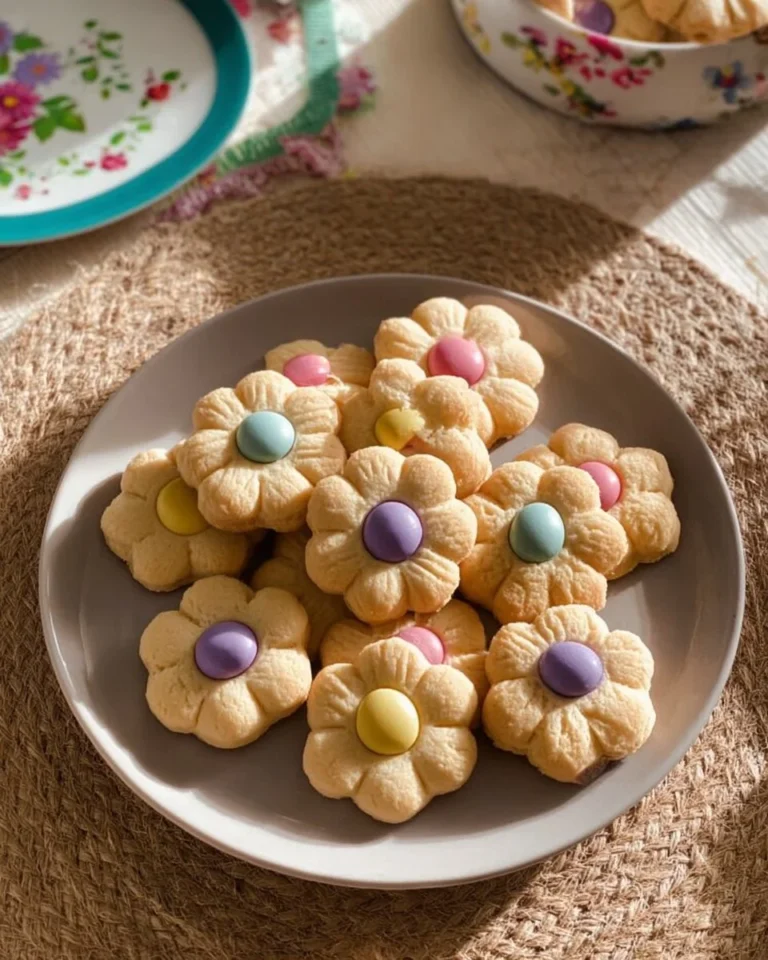 Spring flower shortbread cookies decorated with colorful floral designs.